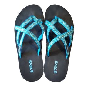 🎉 HP 🎉 TEVA Women's Mush Wedge Size 7 - Teal Floral EUC